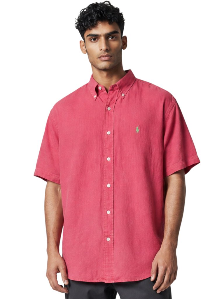 Polo Ralph Lauren Linen Button Down Shirt Watermelon Pink/Red Lime Pony Preppy
